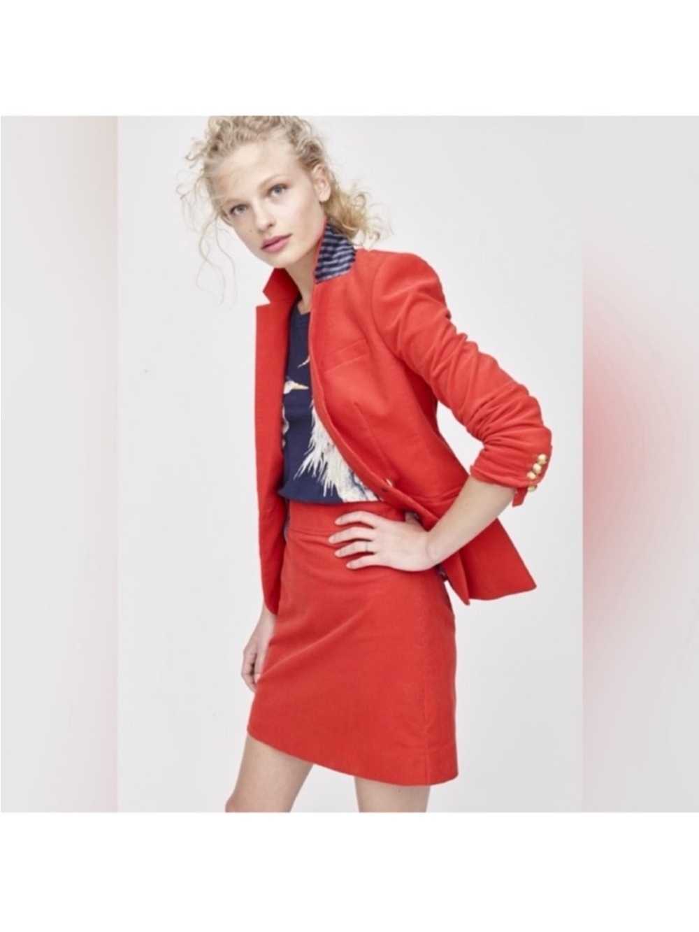 J Crew Red Wool Blend School Boy Riding Blazer Jacket Sz 2/XS Two Gold Buttons